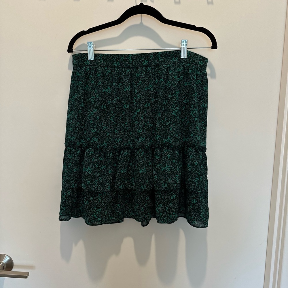 Black/ Green Floral Ruffle Mini Skirt